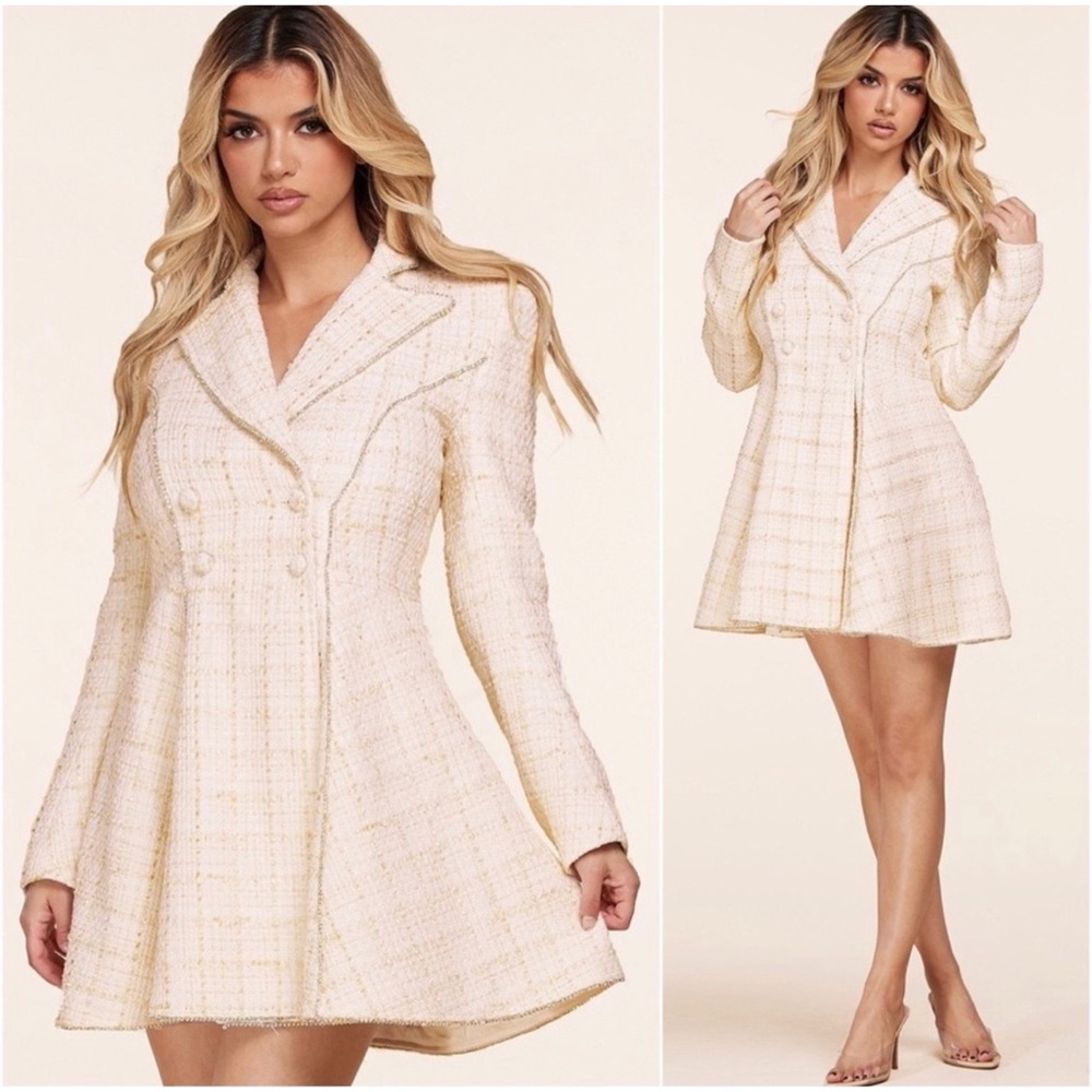 1 LEFT! Tweed Button Front Coat Dress Fancy Elegant Dress - Picture 4 of 4